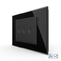 Interruptor conmutador triple, táctil, inalámbrico Livolo, con marco de vidrio, estándar italiano – nueva serie culoare neagra