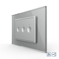 Interruptor conmutador triple, táctil, inalámbrico Livolo, con marco de vidrio, estándar italiano – nueva serie culoare gri