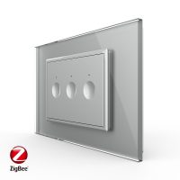 Interruptor triple, 3 botones táctiles Livolo con marco de cristal, Protocolo ZigBee, Estándar italiano – Nueva serie culoare gri