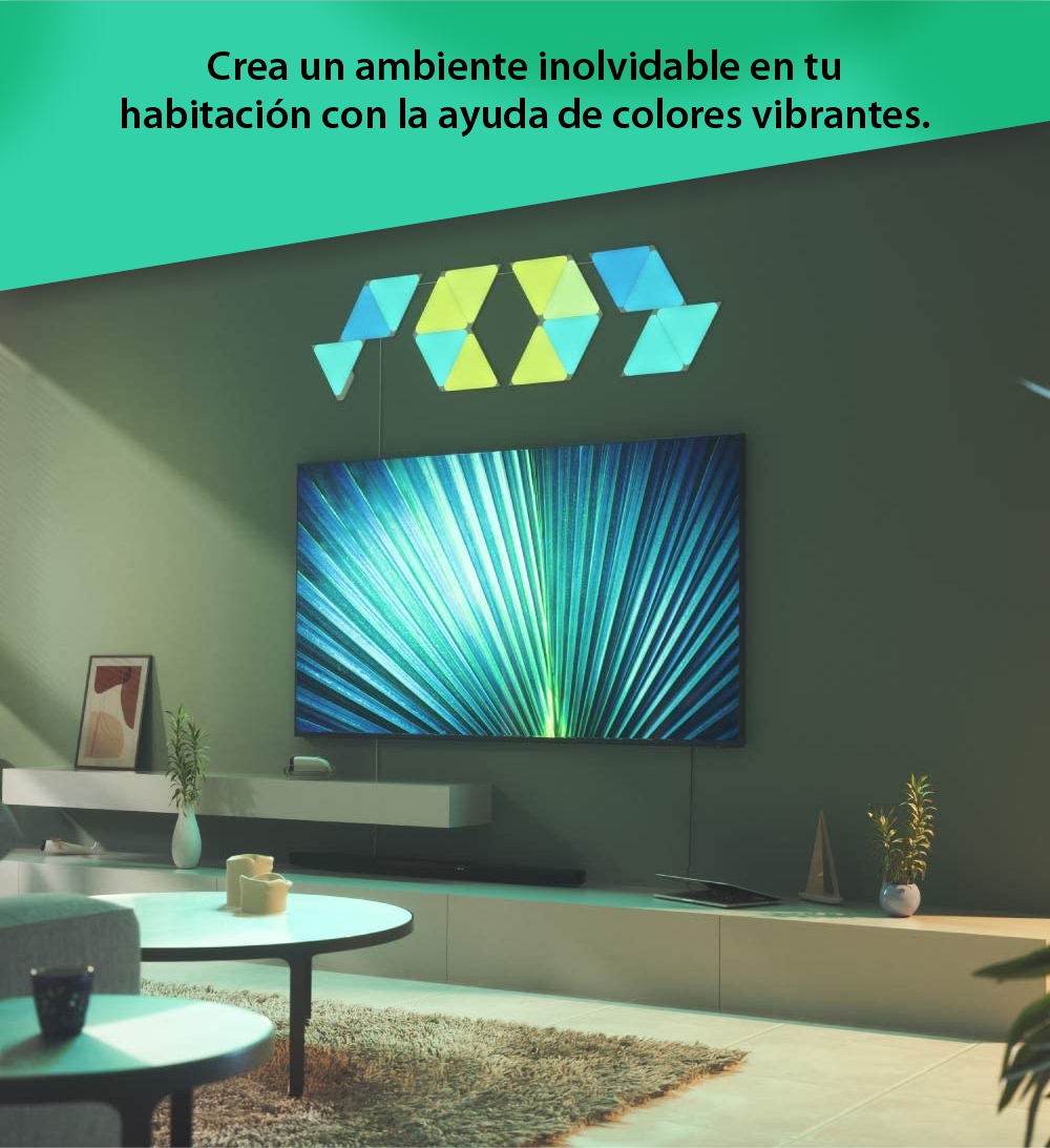 Kit 4 paneles de luz Nanoleaf Shapes Triangles, 16 millones de colores, Iluminación LED RGBW, 320 lúmenes