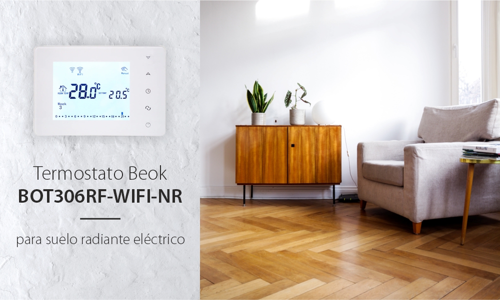 Termostato wifi para calefacción térmica por suelo radiante BeOk BOT306RF-WIFI-NR