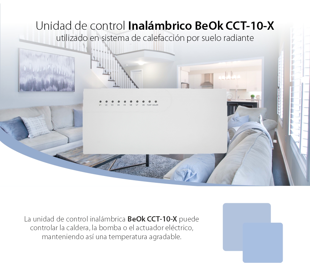 BeOk CCT-10-X – Hub, unidad de control para sistema de calefacción por suelo radiante, controlador 8 salidas