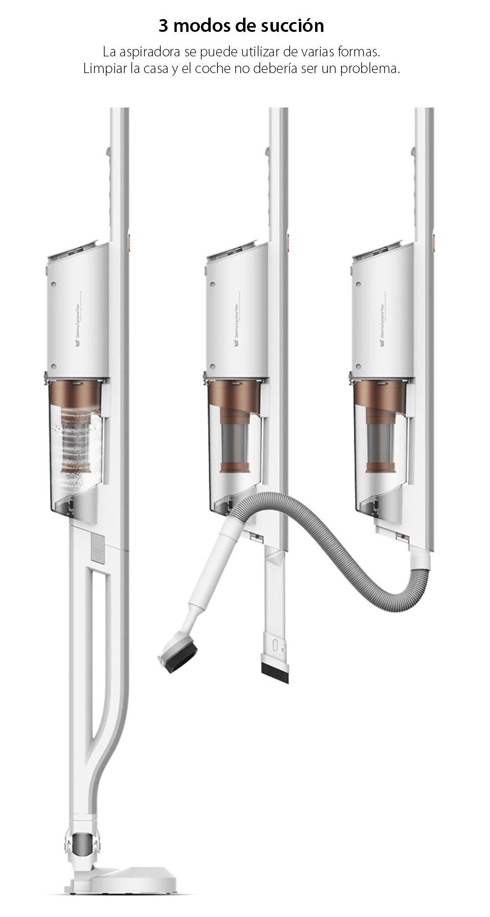 Deerma DX800 – Aspirador vertical, blanco, potencia 600 W, capacidad 800 mL, 4 etapas de filtración