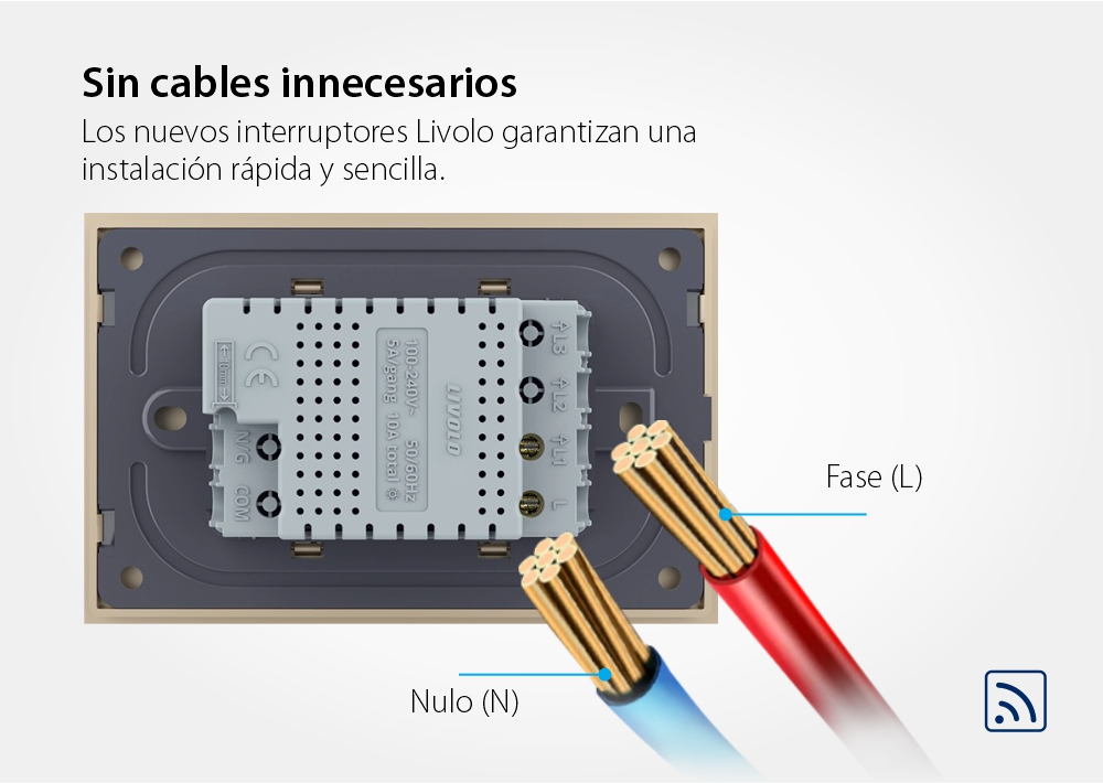 Interruptor táctil simple inalámbrico 1 tactil Livolo con marco de cristal, estándar italiano – nueva serie