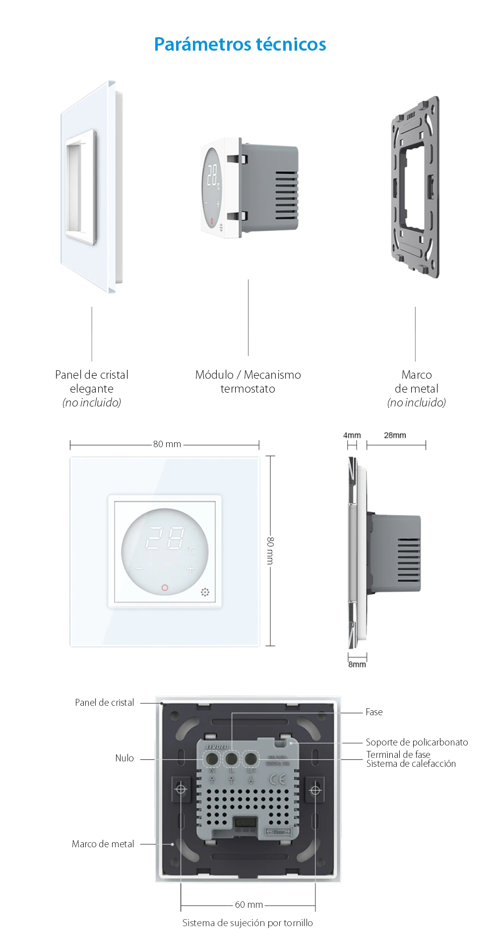 Mecanismo Termostato digital Livolo para sistemas de calefacción eléctricos – nueva serie