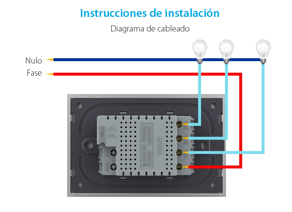 Interruptor triple, 3 botones táctiles Livolo con marco de cristal, Protocolo ZigBee, Estándar italiano – Nueva serie