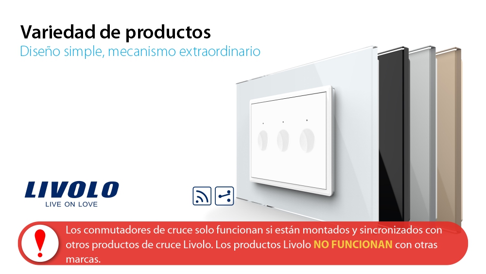 Interruptor conmutador/conmutador cruce triple táctil Wi-Fi LIVOLO,  estándar italiano – Serie nueva, Blanco - Casa del Futuro