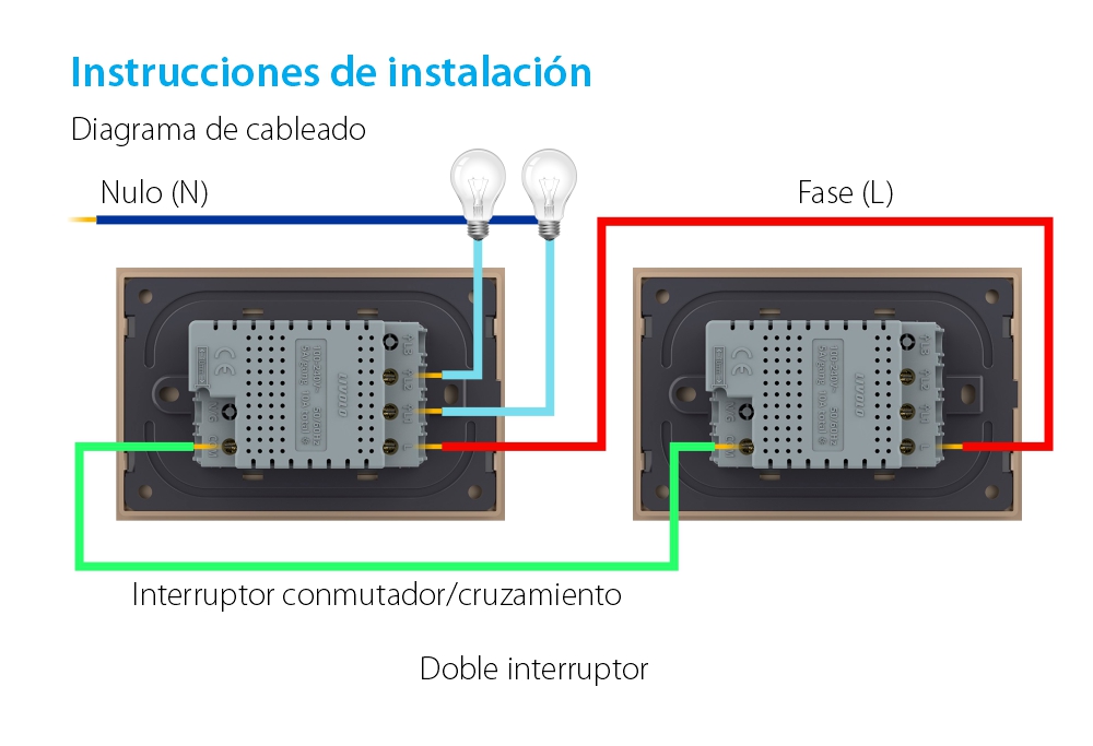 Interruptor conmutador/cruzamiento doble táctil Livolo con marco de vidrio, estándar italiano, protocolo ZigBee – nueva serie
