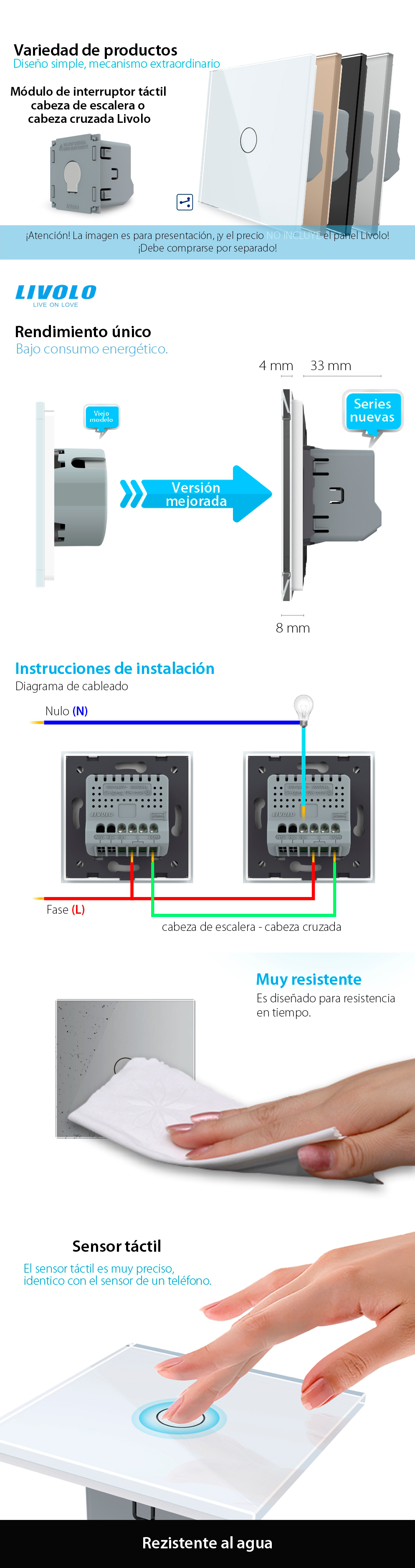 Módulo de interruptor conmutador/conmutador cruce táctil Livolo, serie nueva