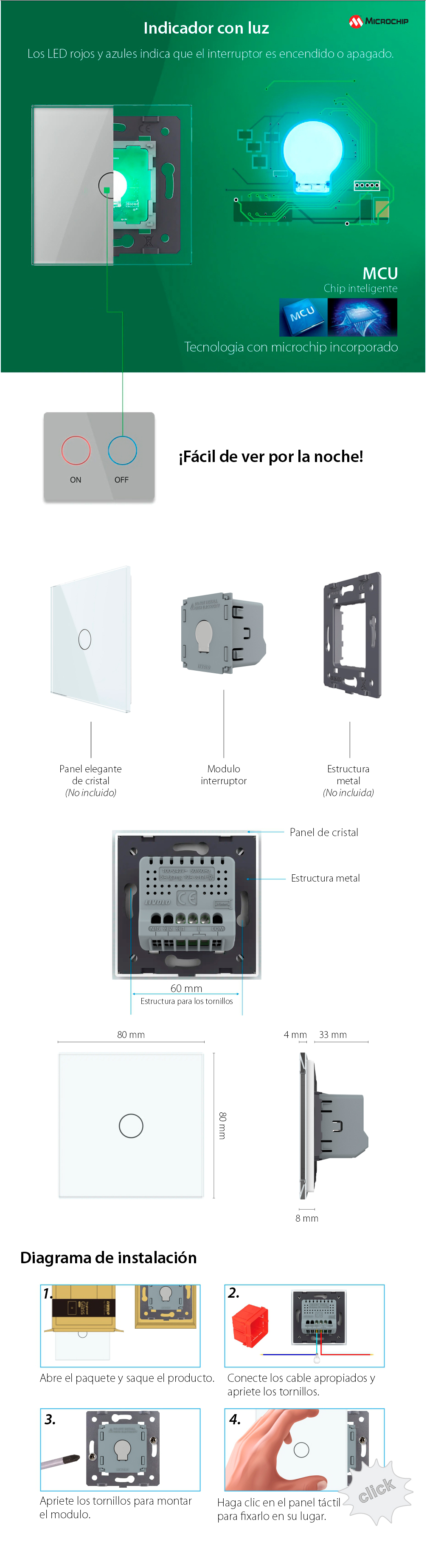 Módulo de interruptor simple táctil Livolo, estándar alemán – serie nueva