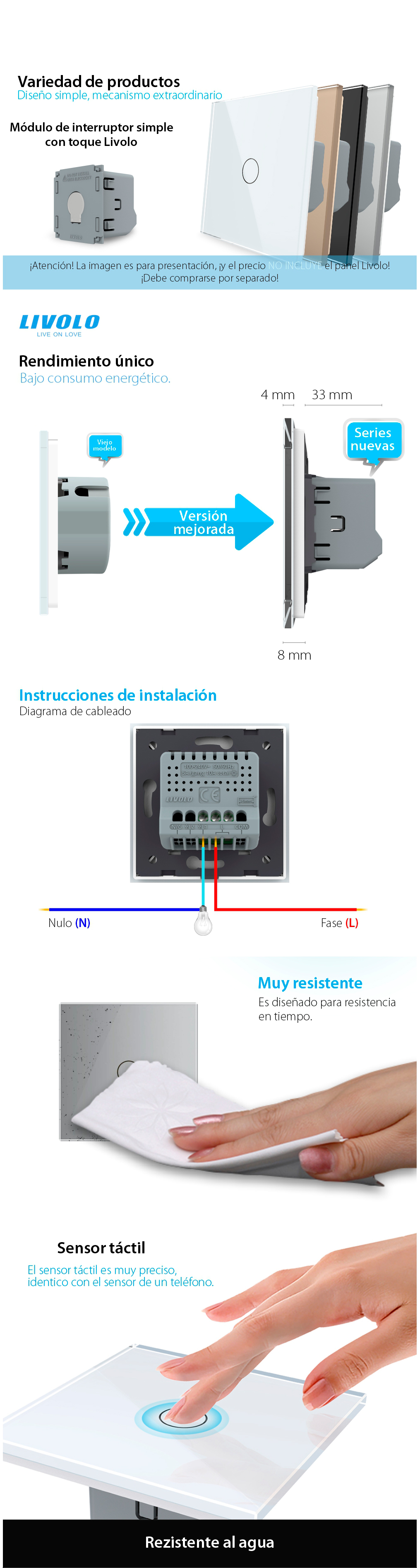 Módulo de interruptor simple táctil Livolo, estándar alemán – serie nueva