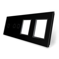 Panel de cristal para interruptor simple + doble y 2 elementos de libre montaje Livolo culoare neagra