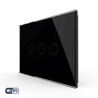 Interruptor triple táctil Wifi de vidrio Livolo, estándar italiano – nueva serie culoare neagra
