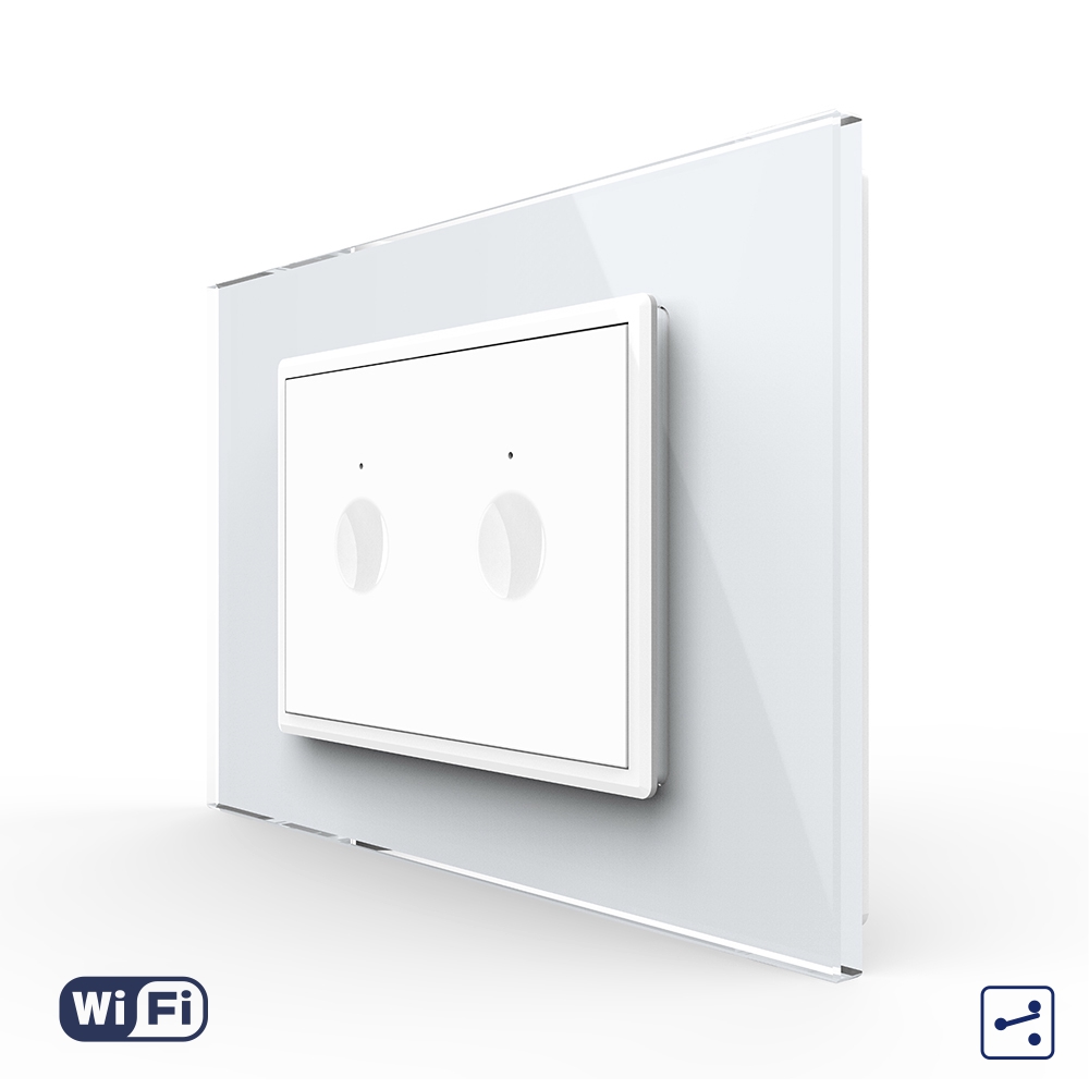 Interruptor conmutador/conmutador cruce doble táctil Wi-FI LIVOLO con marco  de cristal, estándar italiano – Serie Nueva, blanco - Casa del Futuro