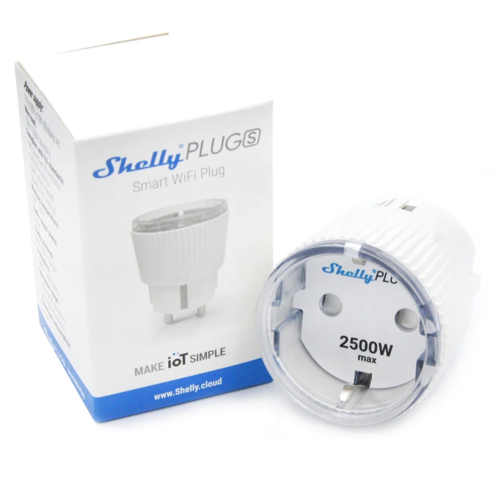 Enchufe Shelly Plug S, Wi-Fi, 2500 W, monitoreo consumo, programación,  color blanco - Casa del Futuro