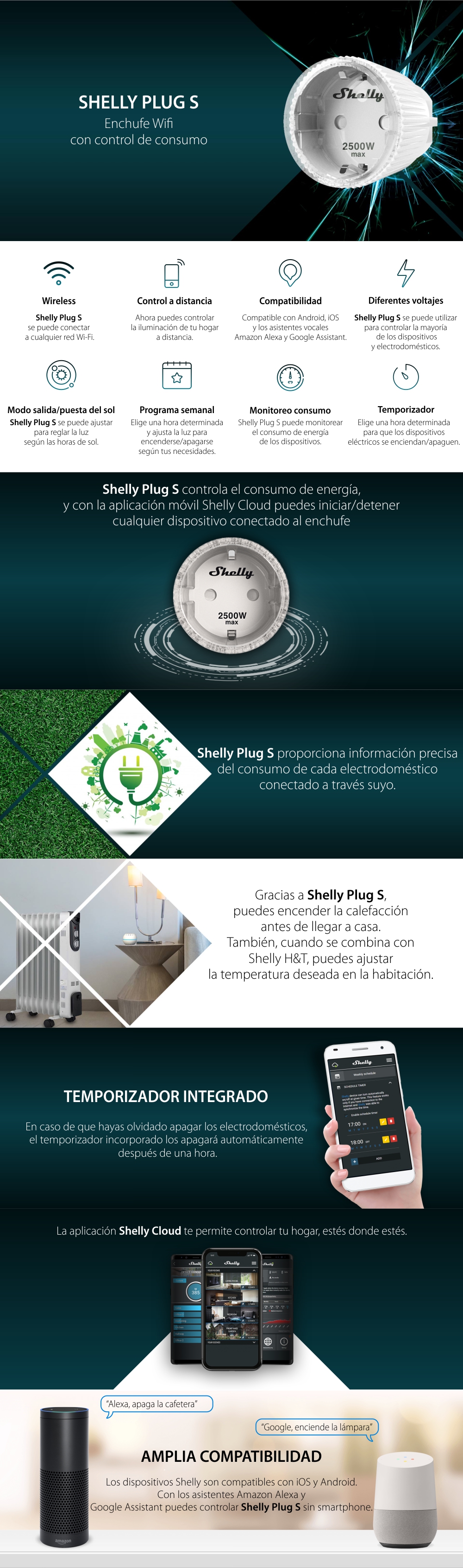 Enchufe Shelly Plug S, Wi-Fi, 2500 W, monitoreo consumo, programación,  color blanco - Casa del Futuro