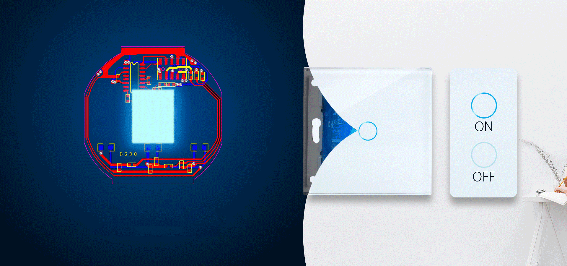 Interruptor conmutador/conmutador cruce doble táctil de vidrio LUXION,  RF433 - Casa del Futuro