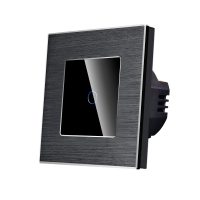 Interruptor simple táctil de cristal y marco de aluminio LUXION, 500W culoare neagra