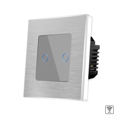 Interruptor doble táctil Wi-Fi de cristal y marco de aluminio LUXION culoare gri