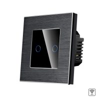 Interruptor doble táctil Wi-Fi de cristal y marco de aluminio LUXION culoare neagra