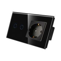 Doble interruptor + enchufe con marco de cristal LUXION culoare neagra