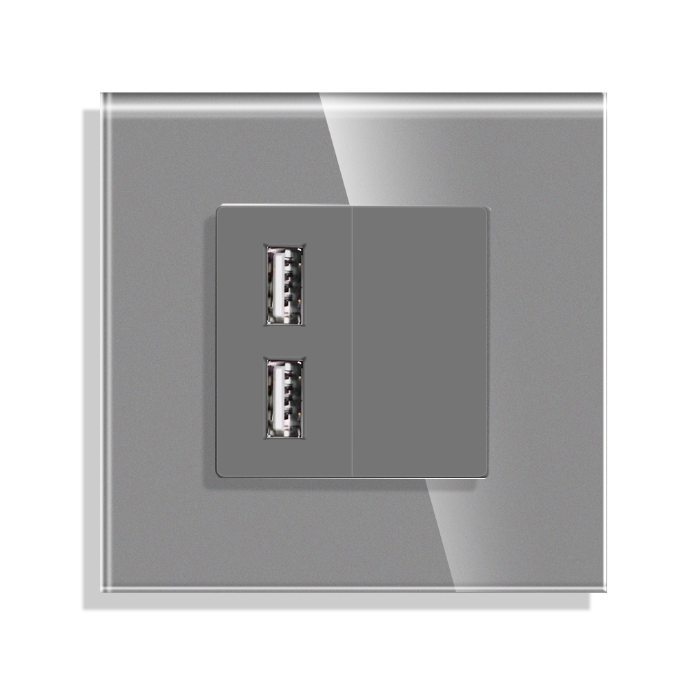 Enchufe simple + USB-A + USB-C LUXION con marco de vidrio - Casa del Futuro